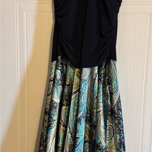 Others Follow Black Top Teal Paisley Skirt Fit-and-Flare Dress
